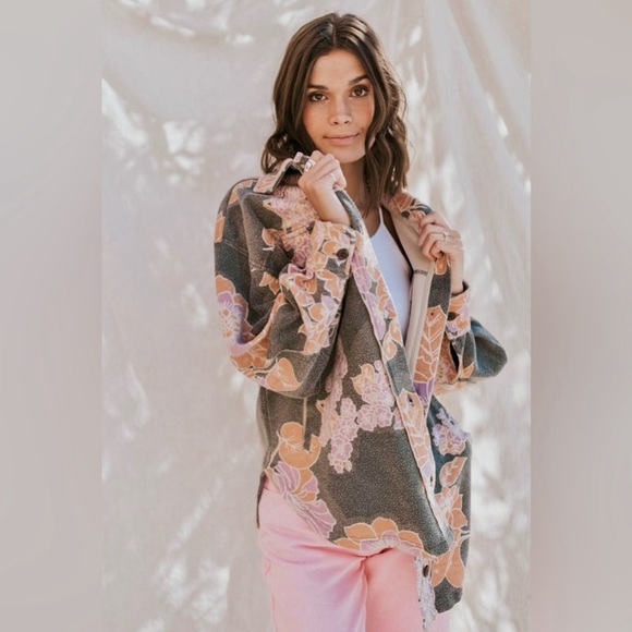 NWT Free People oversized Printed Ruby Jacket in Charcoal - Picture 4 of 13